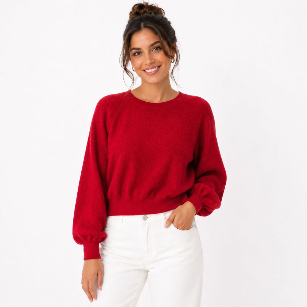 FREE PEOPLE My Friend Boucle Pullover Oversized Sweater RED Sz M